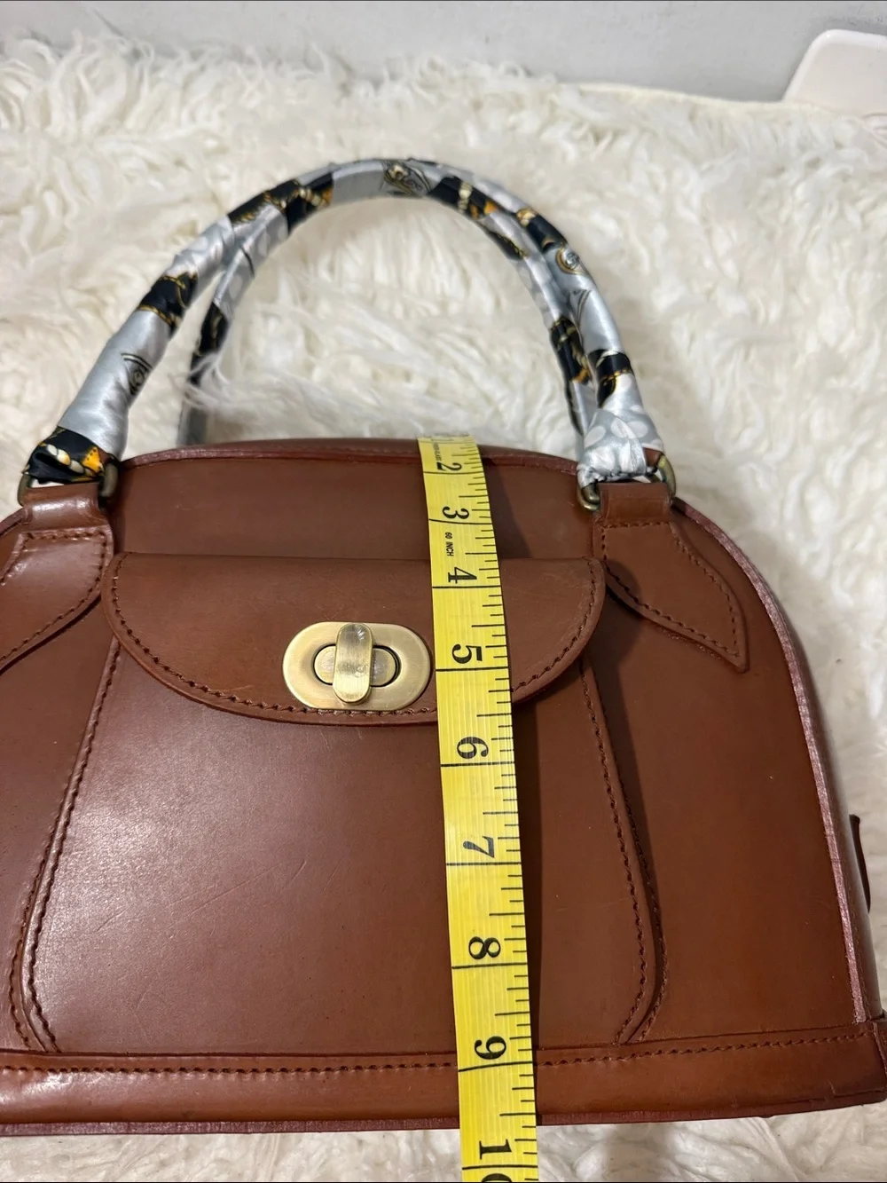 Vintage J&M Davidson Brown Leather Top-Handle Bag with Gold Turn-Lock medium